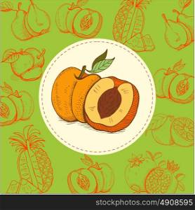 Peach juice. Peaches. Vector illustration. The fruit is hand-drawn. Hand drawn vector illustration.
