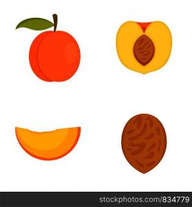 Peach tree slices fruit half icons set. Flat illustration of 4 peach tree slices fruit half vector icons isolated on white. Peach tree slices fruit half icons set, flat style