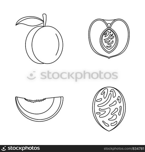 Peach tree slices fruit half icons set. Outline illustration of 4 peach tree slices fruit half vector icons for web. Peach tree slices fruit icons set, outline style