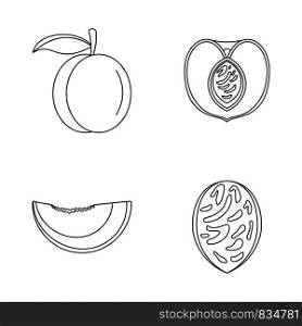 Peach tree slices fruit half icons set. Outline illustration of 4 peach tree slices fruit half vector icons for web. Peach tree slices fruit icons set, outline style