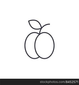 Peach with leaf line icon vector illustration. Whole linear silhouette exotic fruit. Black outline single nectarine on white background. Healthy organic food pictogram. Peach with leaf line icon vector illustration