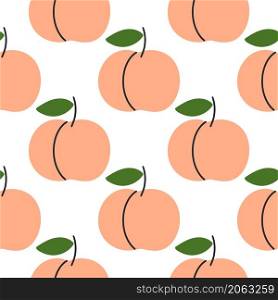 Peaches seamless pattern vector illustration. Simple hand drawn fruits background. Template for fabric, packaging and wallpaper. Peaches seamless pattern vector illustration