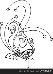 Peacock Hand Drawn Design Vector Art Illustration