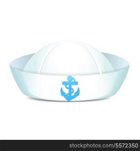 Peaked sailor hat with blue anchor on white background isolated vector illustration