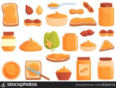 Peanut butter icons set cartoon vector. Nut allergy. Peanut butter. Peanut butter icons set cartoon vector. Nut allergy