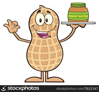 Peanut Cartoon Character Holding A Jar Of Peanut Butter