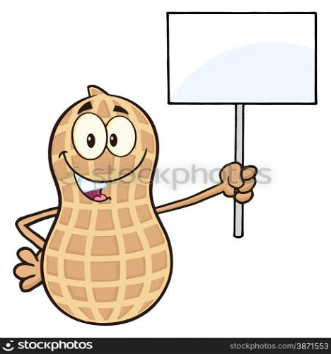 Peanut Cartoon Character Holding Up A Blank Sign