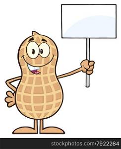 Peanut Cartoon Character Holding Up A Blank Sign