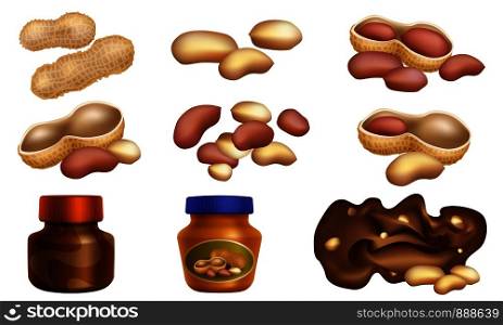 Peanut icons set. Cartoon set of peanut vector icons for web design. Peanut icons set, cartoon style