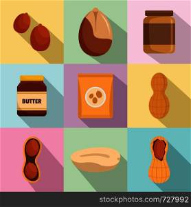 Peanut nuts butter jar icons set. Flat illustration of 9 peanut nuts butter jar vector icons for web. Peanut nuts butter jar icons set, flat style