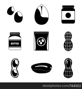 Peanut nuts butter jar icons set. Simple illustration of 9 peanut nuts butter jar vector icons for web. Peanut nuts butter jar icons set, simple style