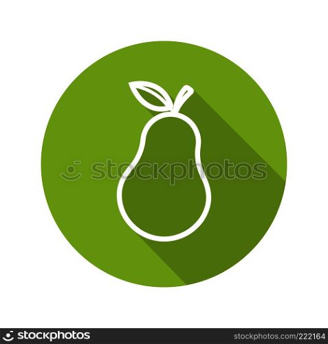Pear flat linear long shadow icon. Vector line symbol. Pear flat linear long shadow icon