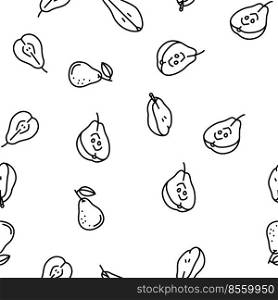 pear fruit green white leaf food Vector Seamless Pattern Thin Line Illustration. pear fruit green white leaf food vector seamless pattern