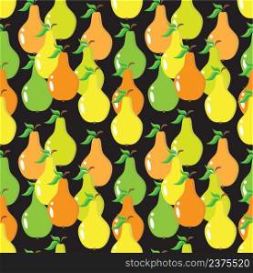 Pear fruit seamless pattern on black background vector illustration.