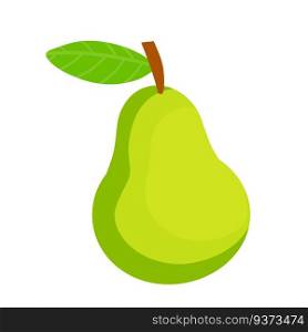 Pear. Green sweet fruit with a leaf. Veggie food. Natural product. Flat cartoon illustration. Pear. Green sweet fruit with a leaf. Veggie food