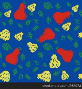 Pear seamless pattern. Hand drawn fresh fruit. Color vector sketch background. Colorful doodle wallpaper. Print