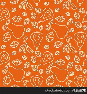 Pear seamless pattern. Hand drawn fresh fruit. Color vector sketch background. Line doodle wallpaper. Print