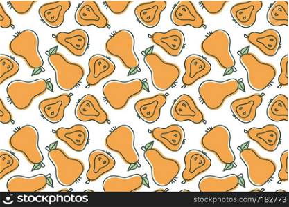 Pear seamless pattern. Hand drawn fresh fruit. Vector sketch background. Color doodle print