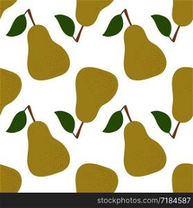 Pear seamless pattern. Hand drawn fresh yellow fruit. Fashion design. Vector sketch background. Food print for kitchen tablecloth, curtain or dishcloth
