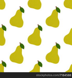 Pear seamless pattern. Hand drawn fresh yellow fruit. Fashion design. Vector sketch background. Food print for kitchen tablecloth, curtain or dishcloth