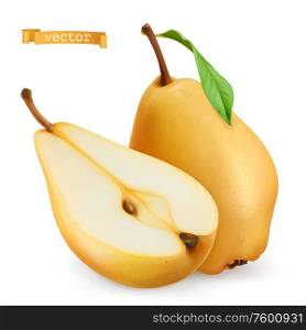 Pear. Sweet fruit. 3d realistic vector icon