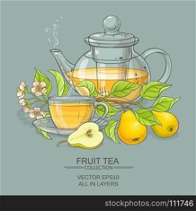 pear tea vector illustration. pear tea in teapot on color background