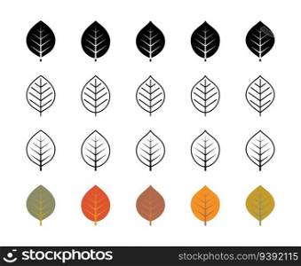 Pear tree leaf vector icons. Nature and ecology. Pear leaves, plant, icons, drawing and more. Isolated pear leaf icon collection for websites on white background. Vector symbol set.