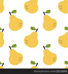 Pear with leaves. Fruit seamless pattern. Hand drawn vector illustration. Sweet natural food.. Pear with leaves. Fruit seamless pattern. Hand drawn vector illustration. Sweet natural food