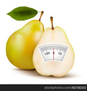 Pear with weight scale. Diet concept. Vector.