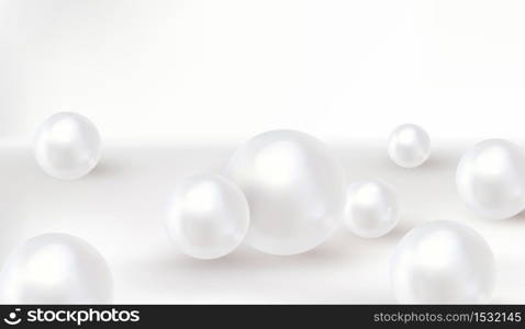 Pearl background. Spherical beautiful 3D orb with transparent glares and highlights. Jewel gems. Vector Illustration.