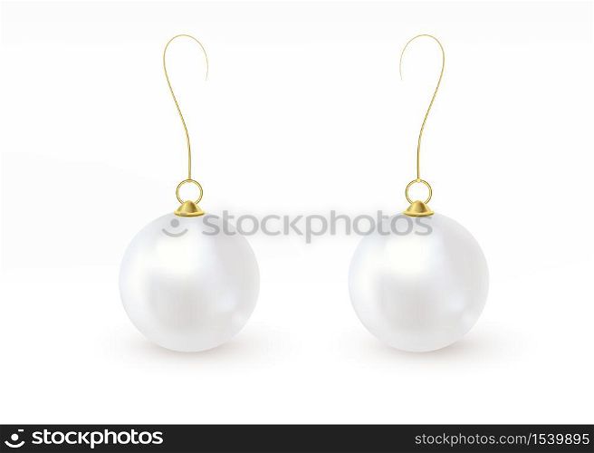 Pearl earrings Spherical beautiful 3D orb with transparent glares and highlights. Jewel gems. Vector Illustration.