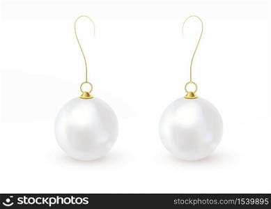 Pearl earrings Spherical beautiful 3D orb with transparent glares and highlights. Jewel gems. Vector Illustration.