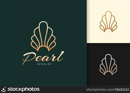 Pearl or jewelry logo in luxury and classy from shell or clam shape