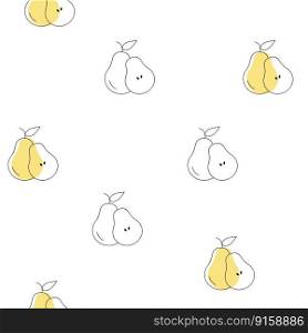 Pears seamless pattern. Vector fruits print. Vegan healthy food illustration for nutritionist. Kitchen or restaurant design.. Pears seamless pattern. Vector one line doodle fruits print. Vegan healthy food pattern for nutritionist. Kitchen or restaurant design for fabrics and paper.