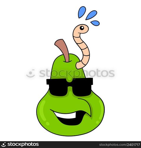 pears wearing sunglasses with caterpillars on their bodies