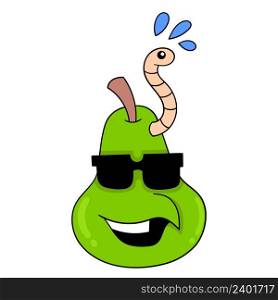 pears wearing sunglasses with caterpillars on their bodies