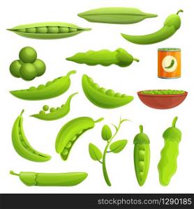 Peas icons set. Cartoon set of peas vector icons for web design. Peas icons set, cartoon style