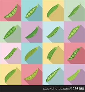 Peas icons set. Flat set of peas vector icons for web design. Peas icons set, flat style