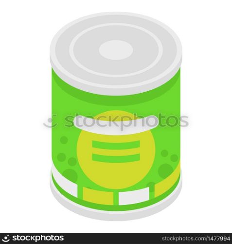 Peas tin can icon. Isometric of peas tin can vector icon for web design isolated on white background. Peas tin can icon, isometric style