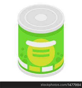 Peas tin can icon. Isometric of peas tin can vector icon for web design isolated on white background. Peas tin can icon, isometric style