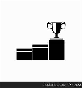 Pedestal and winner cup icon in simple style on a white background. Pedestal and winner cup icon, simple style