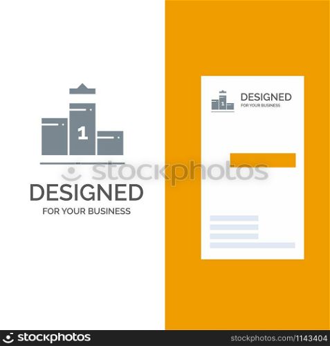 Pedestal, First, First Place, Education Grey Logo Design and Business Card Template