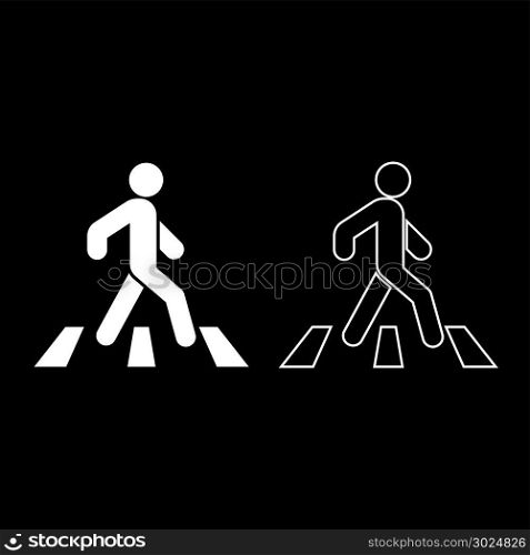Pedestrian on zebra crossing icon set white color vector illustration flat style simple image