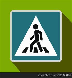 Pedestrian road sign icon in flat style on a green background. Pedestrian road sign icon, flat style