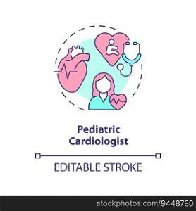 Pediatric cardiologist concept icon. Heart doctor. Disease prevention. Healthcare practitioner. Childcare centre abstract idea thin line illustration. Isolated outline drawing. Editable stroke. Pediatric cardiologist concept icon