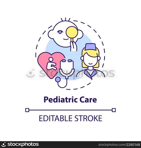 Pediatric care concept icon. Children treatment. Medical center service abstract idea thin line illustration. Isolated outline drawing. Editable stroke. Arial, Myriad Pro-Bold fonts used. Pediatric care concept icon