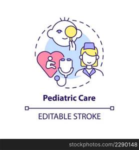 Pediatric care concept icon. Children treatment. Medical center service abstract idea thin line illustration. Isolated outline drawing. Editable stroke. Arial, Myriad Pro-Bold fonts used. Pediatric care concept icon