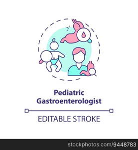 Pediatric gastroenterologist concept icon. Digestive system. Stomach doctor. Healthcare practitioner. Child clinic abstract idea thin line illustration. Isolated outline drawing. Editable stroke. Pediatric gastroenterologist concept icon