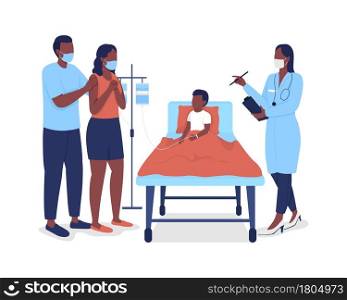 Pediatric hospitalization semi flat color vector characters. Full body people on white. Doctor treating hospitalized child isolated modern cartoon style illustration for graphic design and animation. Pediatric hospitalization semi flat color vector characters