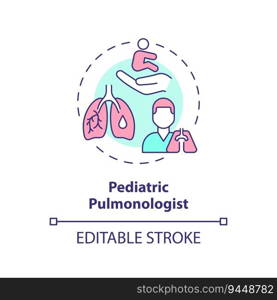 Pediatric pulmonologist concept icon. Respiratory system. Lung doctor. Breathing problem. Children hospital abstract idea thin line illustration. Isolated outline drawing. Editable stroke. Pediatric pulmonologist concept icon